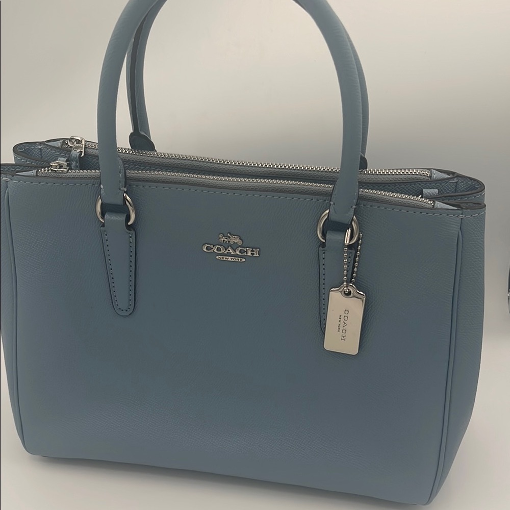 Coach Blue Leather Satchel with Silver Hardware